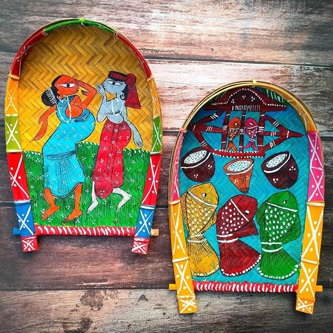 Handpainted Traditional Bengali Kulo Wall Decor Set of 2