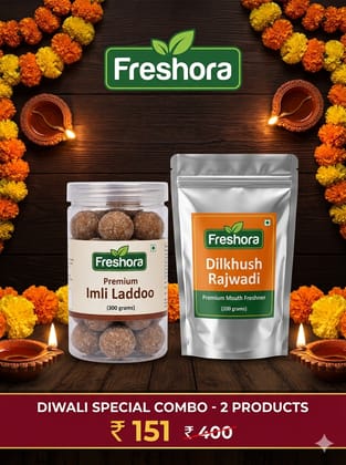 Freshora Diwali Special 2-in-1 Premium Mouth Freshener Combo | Premium Imli Laddoo (300g Jar) & Dilkhush Rajwadi (200g Pouch) | Authentic Post-Meal Digestives