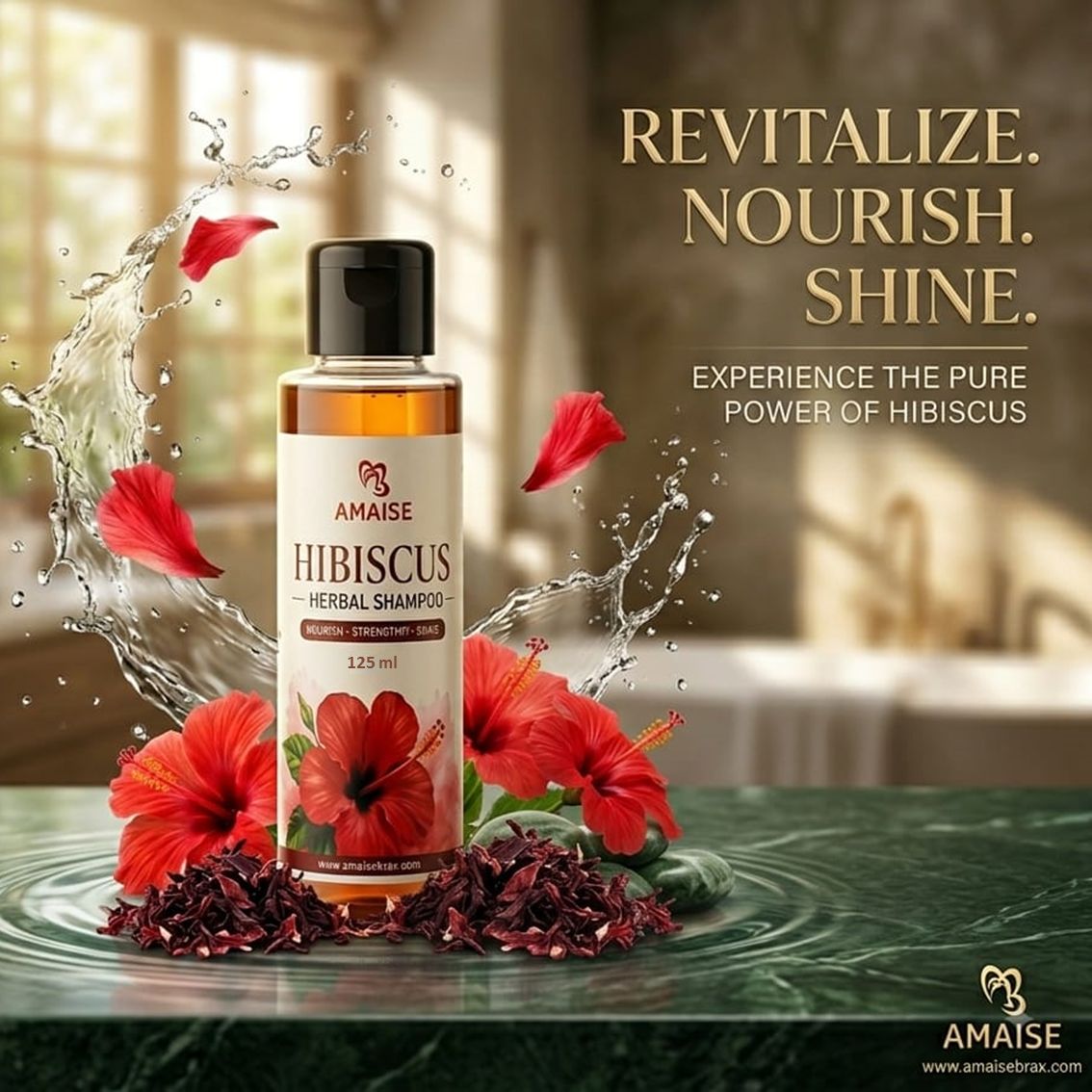 AMAISE Hibiscus Herbal Shampoo | For Healthy-Looking, Soft & Shiny Hair | 125 ml