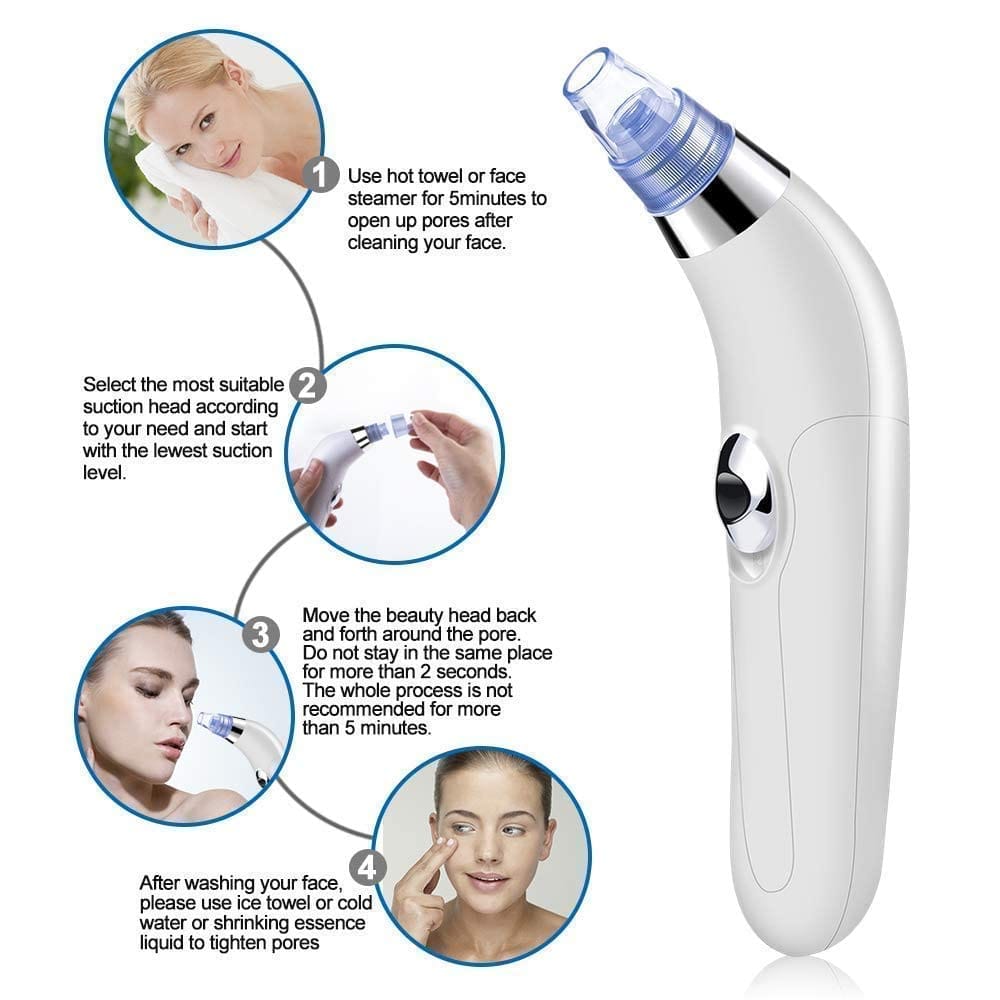 Derma Suction 4 in 1 Blackhead Whitehead Extractor Remover Device Acne Pimple Pore Cleaner Vacuum Suction Tool for Men and Women