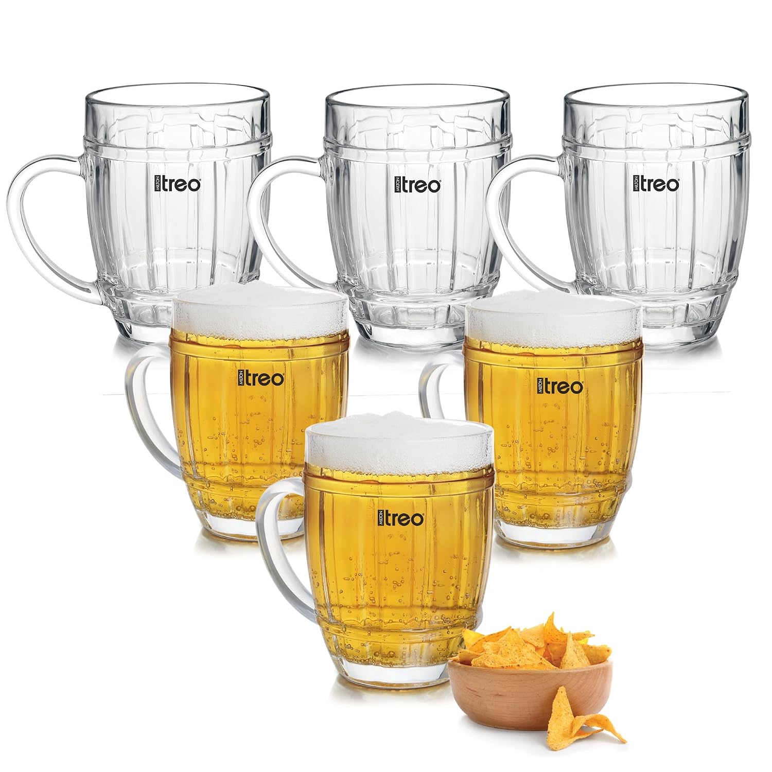 Treo By Milton Knox Beer Mug Glasses for Beer, Juice, Mocktail | Scratch Resistant & Easy to Clean | Dishwasher Safe Mug | Transparent | Set of 6, 400 ml Each