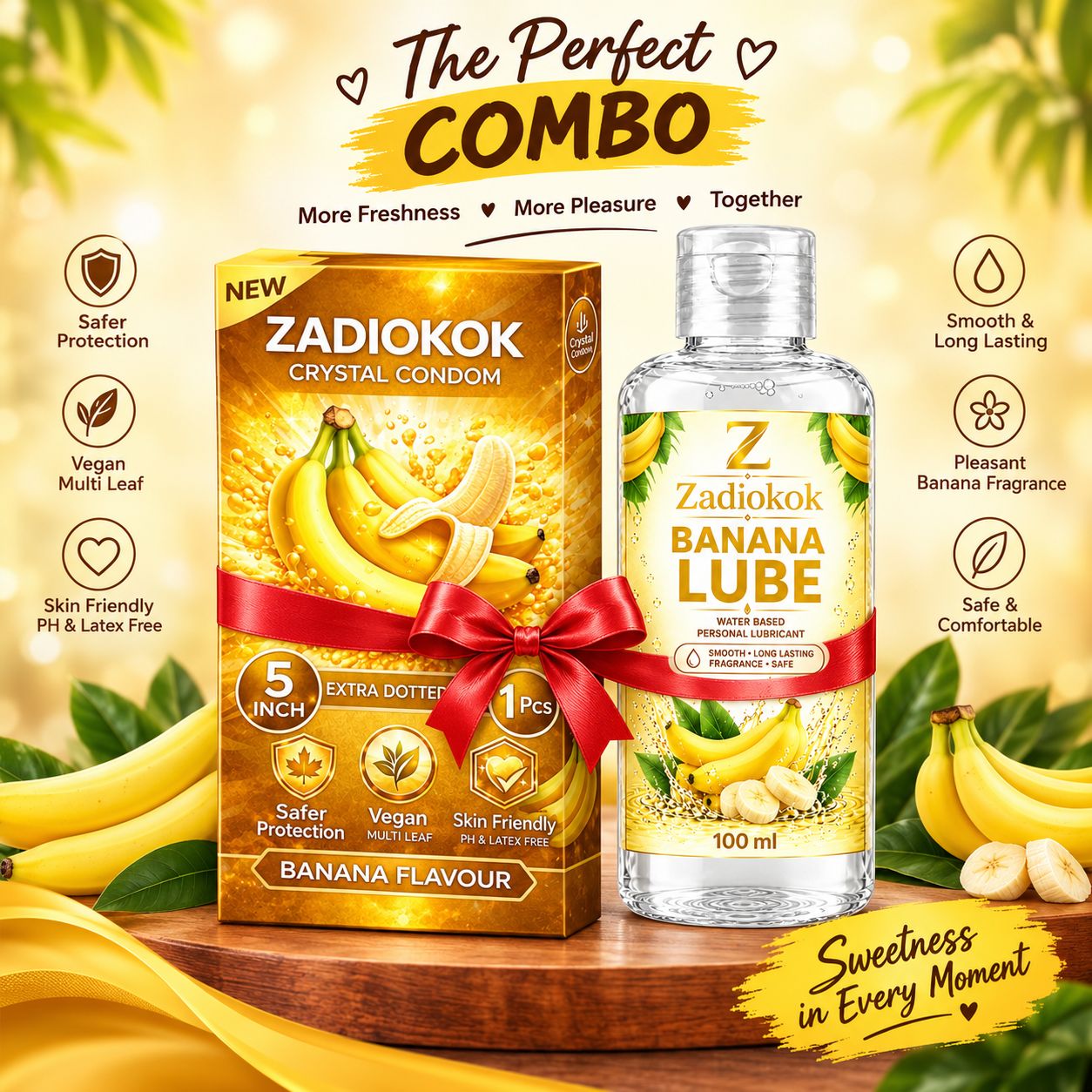 ZADIOKOK 5 Inch Extra Dotted Crystal Condom Reusable Condom with 100 ml Banana Lube Combo