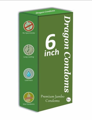 Dragon Condoms for Men | Extra Large Size (6 Inch) | Ultra Soft | Long Lasting | Premium Natural Latex | Pre-Lubricated | Comfortable Fit