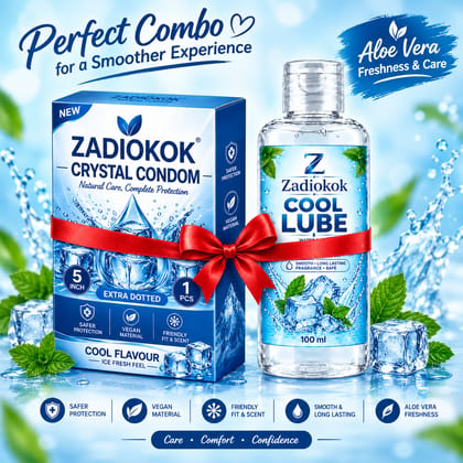 ZADIOKOK 5 Inch Extra Dotted Crystal Condom Reusable Condom with 100 ml Cool Lube Combo