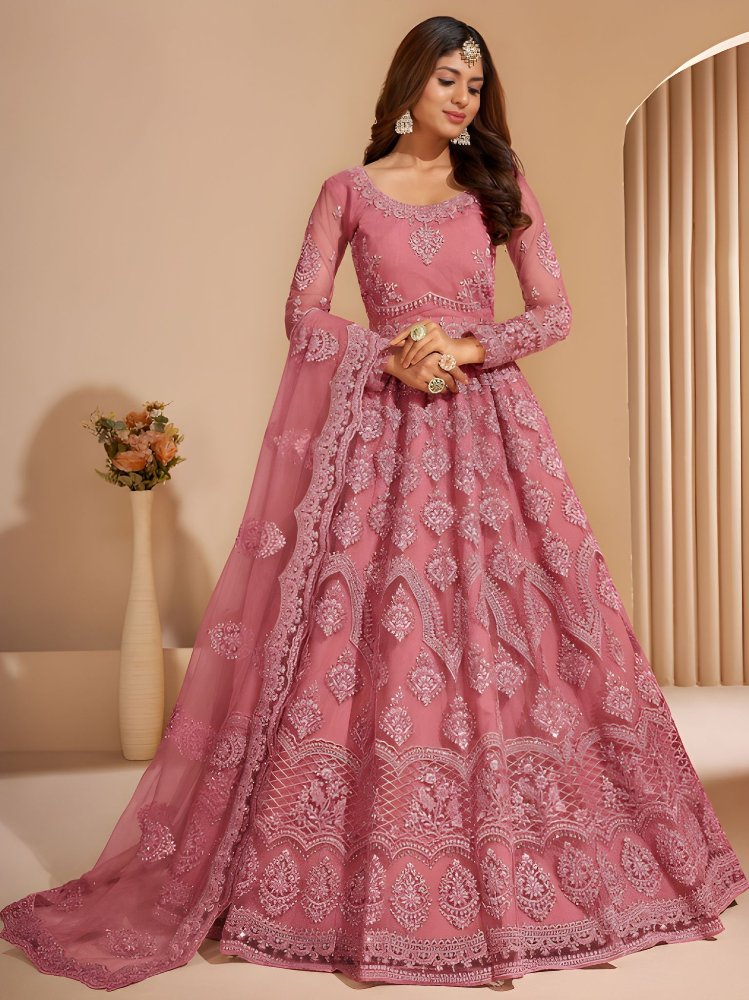 Fancy Floral Thread Work Semi-Stitched Lehenga | Unstitched Blouse with Inner Fabric | Stitched Dupatta | Traditional Party Wear (Original)