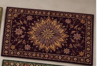 Persian-Style Aubergine & Gold Medallion Area Rug Mat