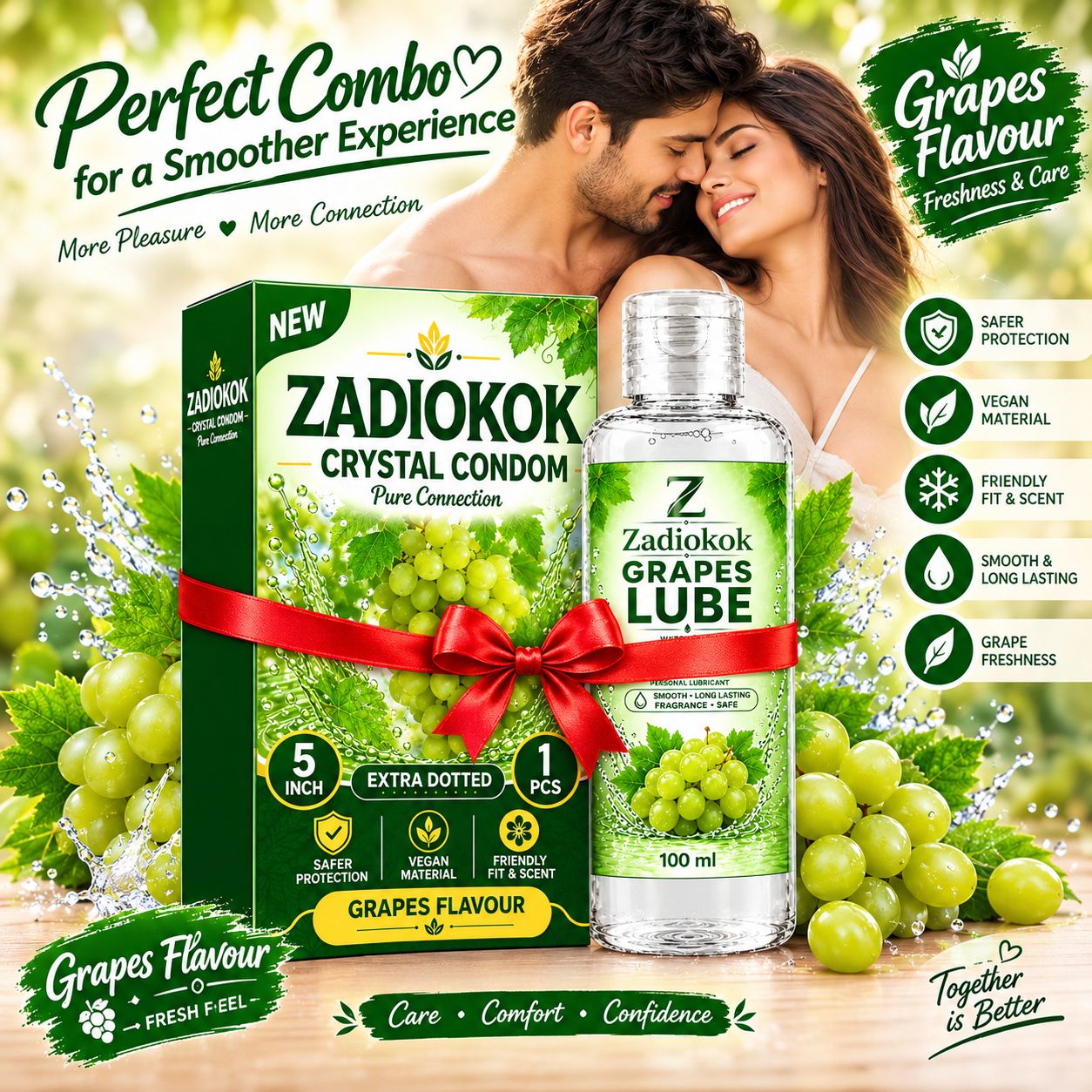 ZADIOKOK 5 Inch Extra Dotted Crystal Condom Reusable Condom with 100 ml Grapes Lube Combo