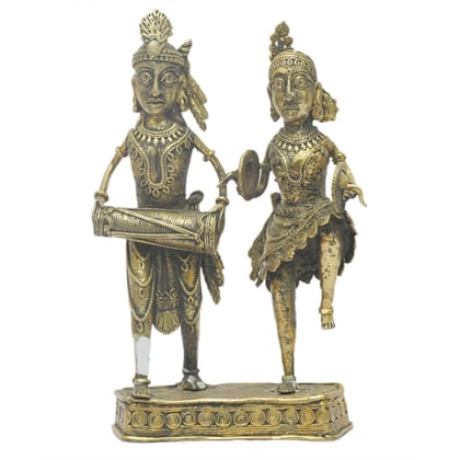 Tribes India Handmade Brass Dhokra Art Tribal Dance Couple Statue 1TMTDCOCG11182