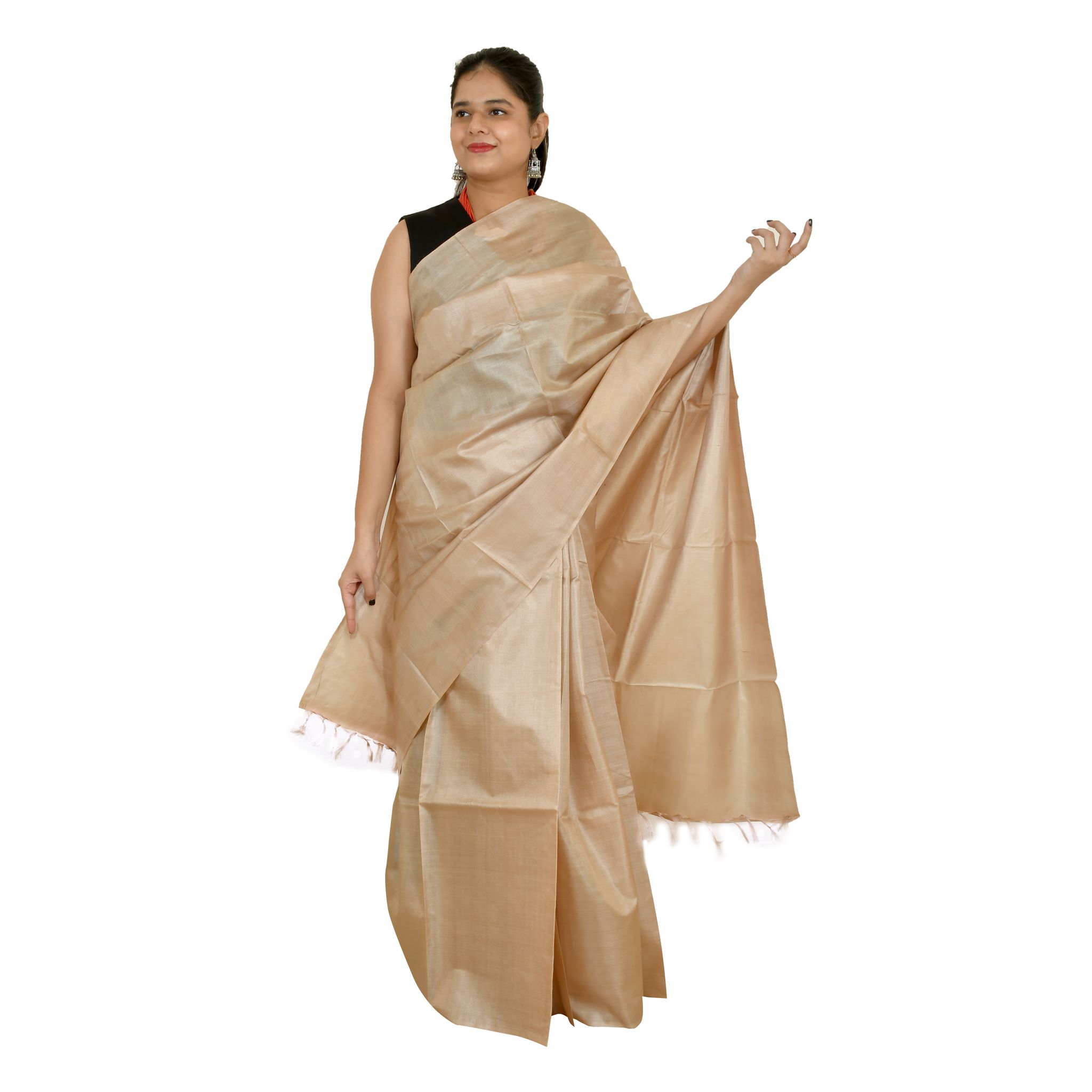 Tribes India Women's Champagne Gold Tussar Silk Saree - 1STXSARCG00026 - M2