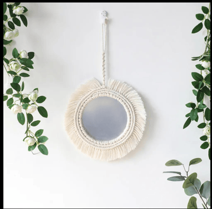 Handmade Macrame Round Wall Mirror with Fringe, Boho Decor Handmade Macrame Round Wall Mirror with Fringe, Boho Decor