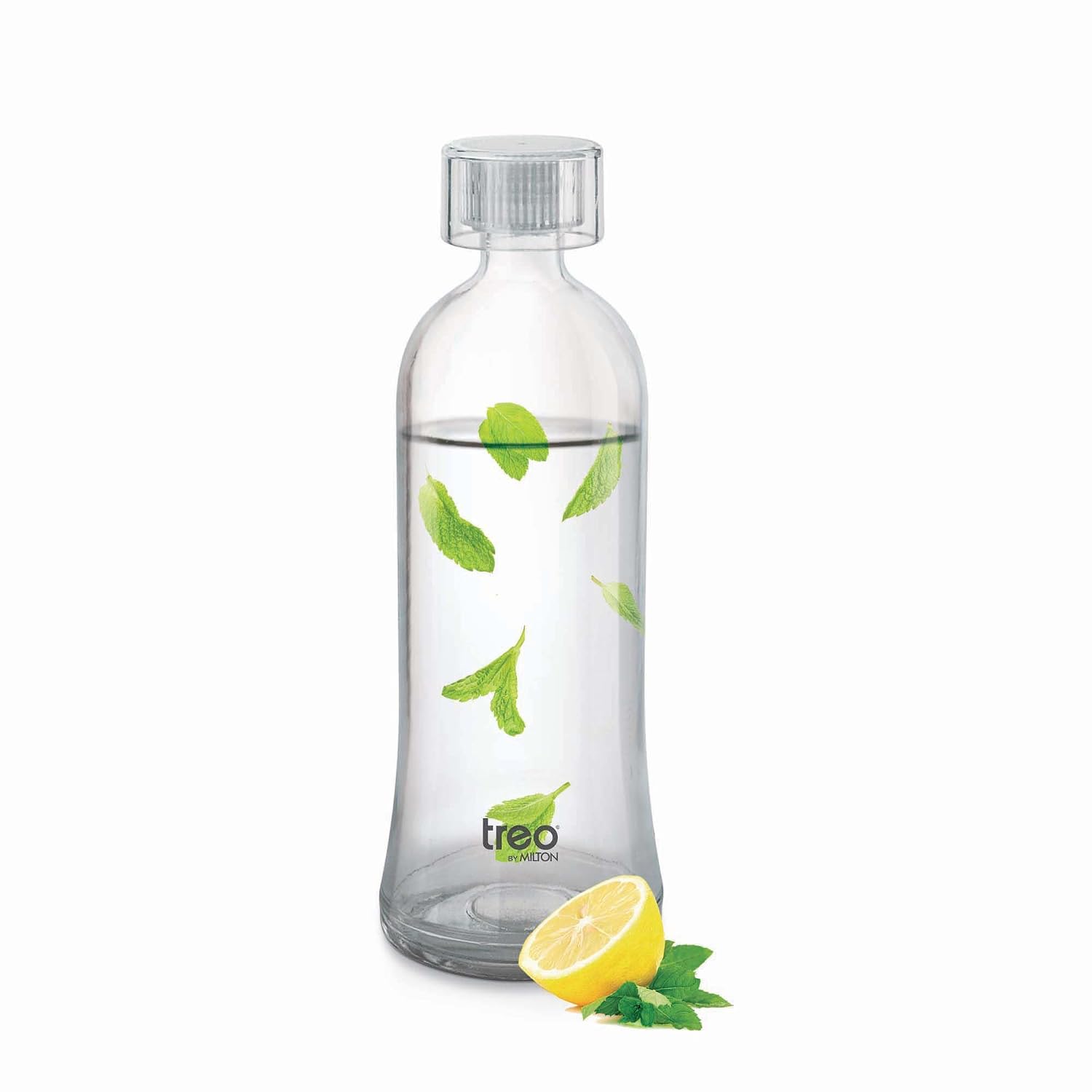 Treo By Milton Anchor Glass Fridge Water Bottle with Plastic Cap, Snug Fit Lid, Wide Base & Food Safe, Pack of 1, 750 ml, Transparent, Reusable Bottle for Detox Water, Smoothie, Juices
