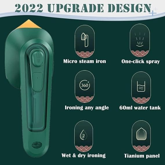 Portable Handheld Steam Iron with Water Spray – Green