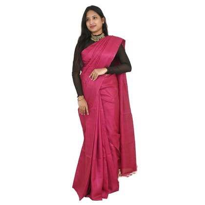Tribes India Women's Fuchsia Pink Tussar Silk Saree - 1STXSARCG00026 - M3