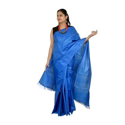 Tribes India Women's Blue Tussar Silk Saree - 1STXSARCG00026 - M5