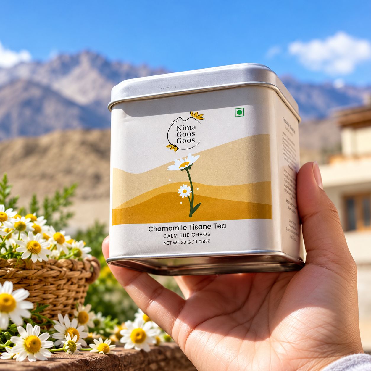 Nima Goos Goos Chamomile Tisane Tea – 100% Natural Dried Chamomile Flowers, Caffeine-Free Herbal Tea, 30 g Premium Tin Pack