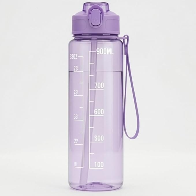 Transparent Motivational Water Bottle (900 ML) with Time Marker, Leakproof, Durable, Time Marker | Non-Toxic Bottle for Fitness, Gym, office, School , Indoor/Outdoor Bottle 