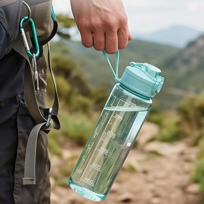 Water Bottle with Time Markers 900ML – Transparent BPA-Free Hydration Bottle with Hourly Tracker & Leak-Proof White Cap for Gym, Fitness, Office, Travel 