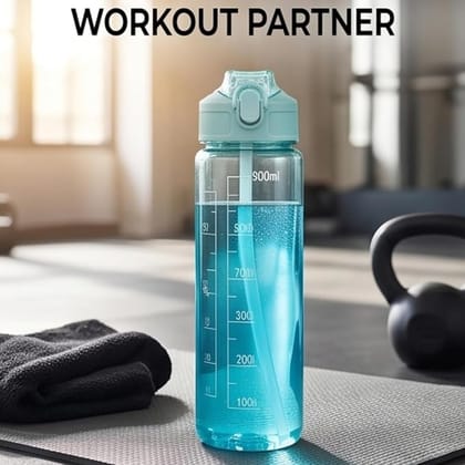Transparent Motivational Water Bottle (900 ML) with Time Marker, Leakproof, Durable, Time Marker | Non-Toxic Bottle for Fitness, Gym, office, School , Indoor/Outdoor Bottle