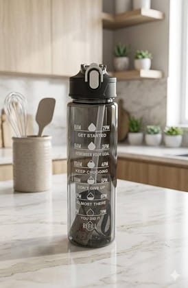 Water Bottle (900 ML) with Time Marker, Leakproof, Durable, Time Marker | Non-Toxic Bottle for Fitness, Gym, office, School , Indoor/Outdoor Bottle 