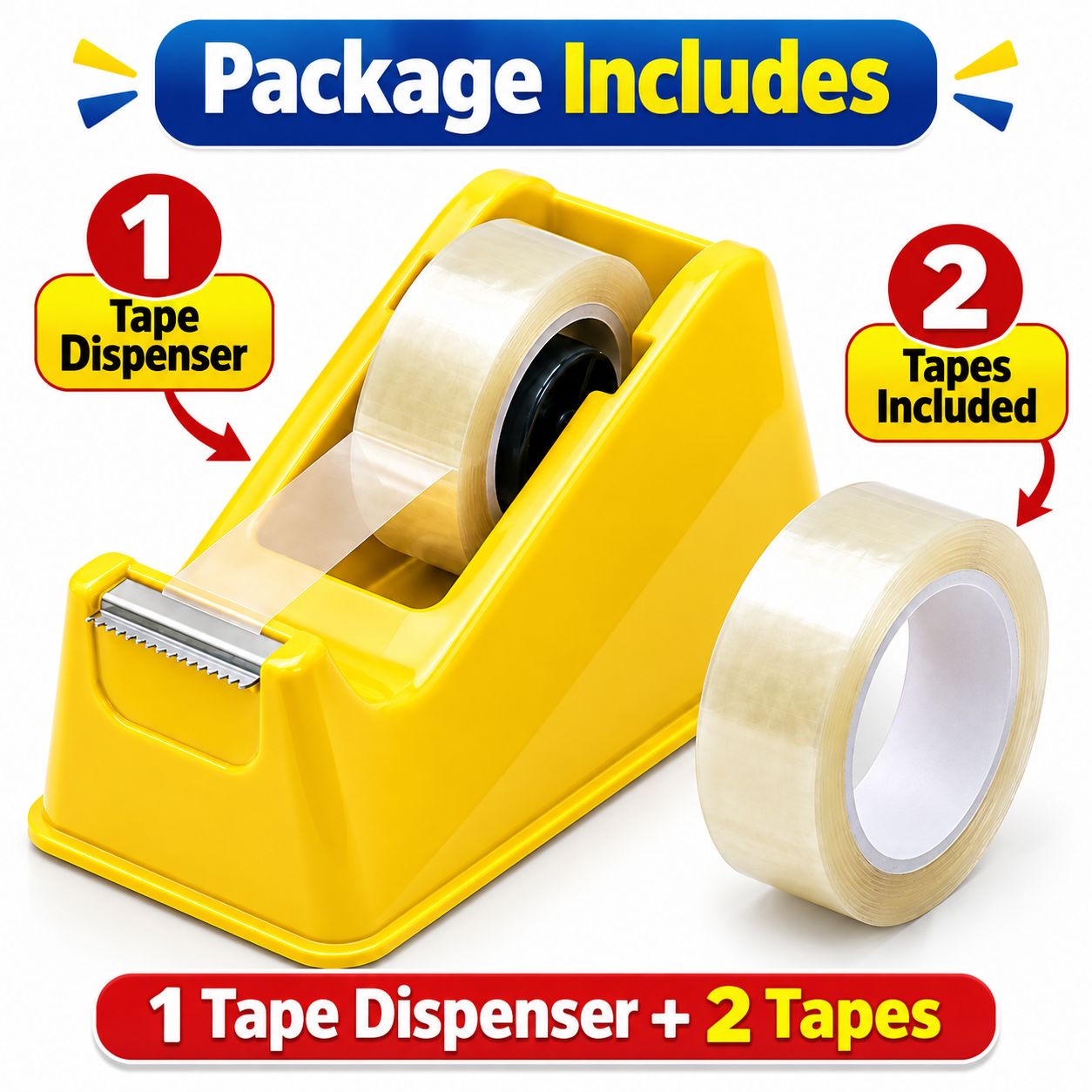 Small Tape Dispenser with 2 Rolls Clear Tape