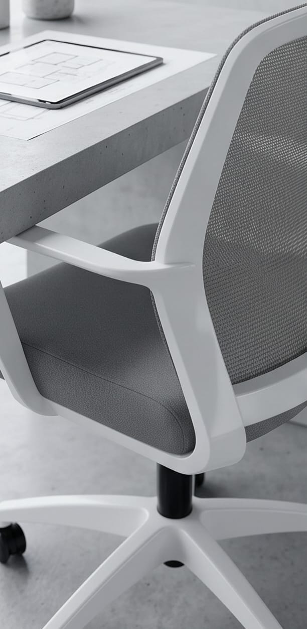 Grey Mesh and Fabric Ergonomic Office Chair with White Frame