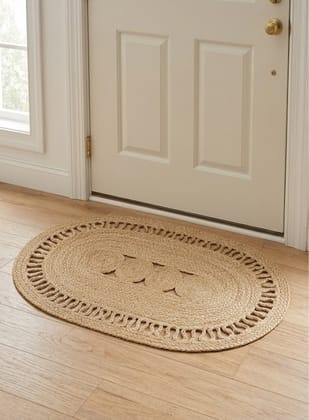 Natural Oval Jute Table Mat with Loop Trim