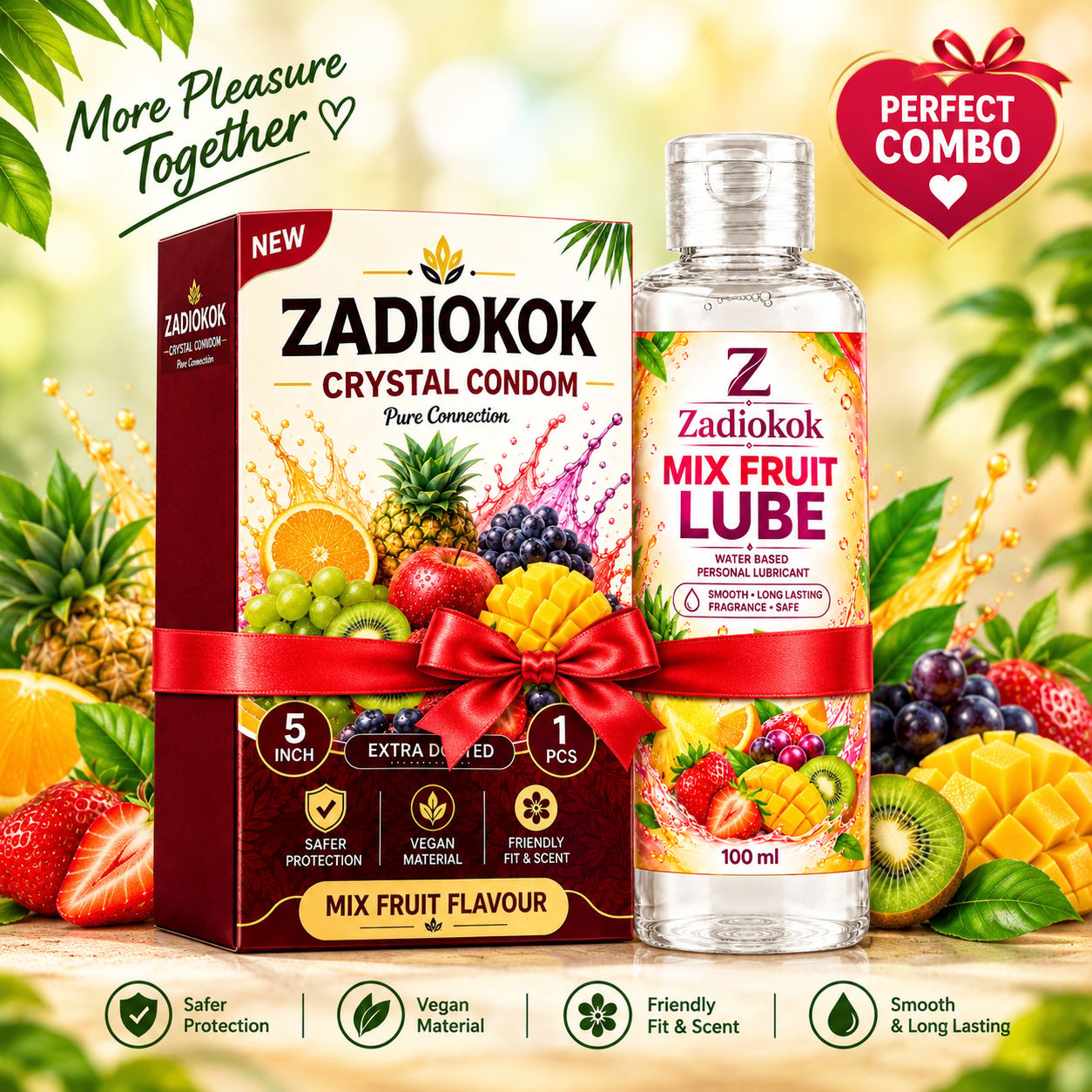 ZADIOKOK 5 Inch Extra Dotted Crystal Condom Reusable Condom with 100 ml Mix Fruit Lube Combo