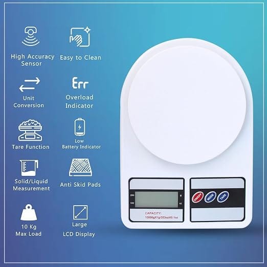 Digital Kitchen Weighing Scale 10kg | High Precision Electronic Food Weight Machine with LCD Display