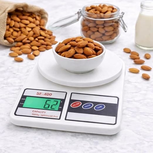 SF-400 Digital Kitchen Weighing Scale, 10Kg Capacity, 1g Precision, LCD Display, White, Electronic Food Scale for Cooking and Baking