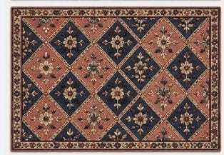 Traditional Terracotta and Blue Floral Diamond Pattern Mat