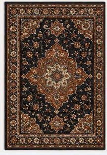 Persian Style Black and Rust Oriental Area Rug with Medallion Pattern