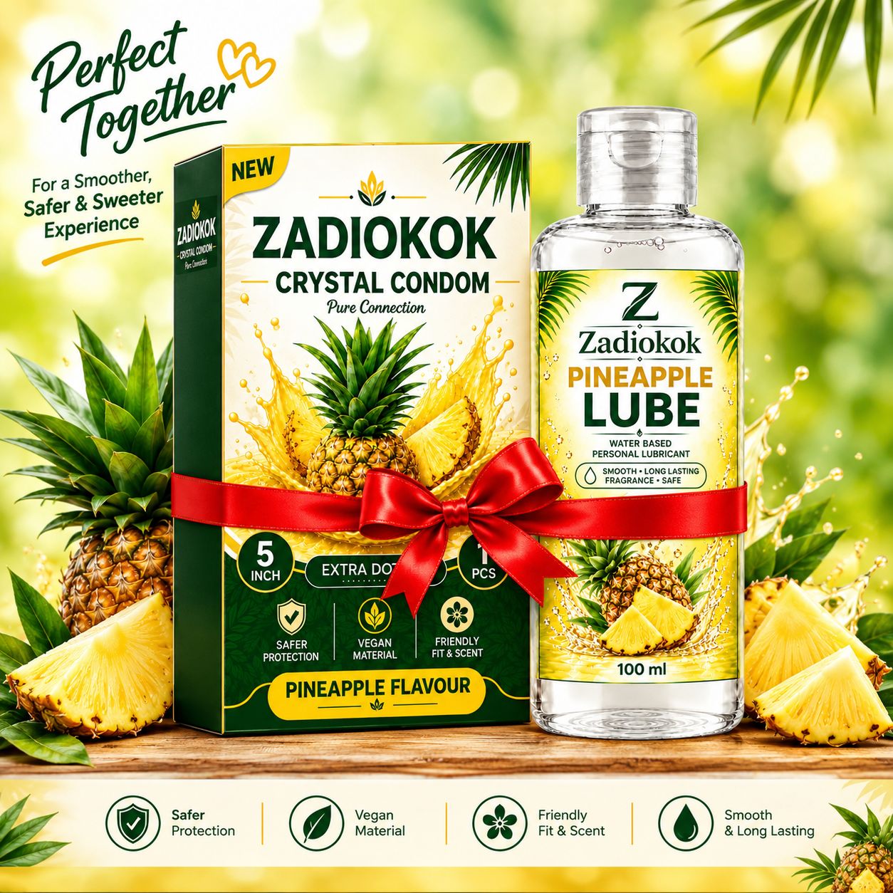 ZADIOKOK 5 Inch Extra Dotted Crystal Condom Reusable Condom with 100 ml Pineapple Lube Combo
