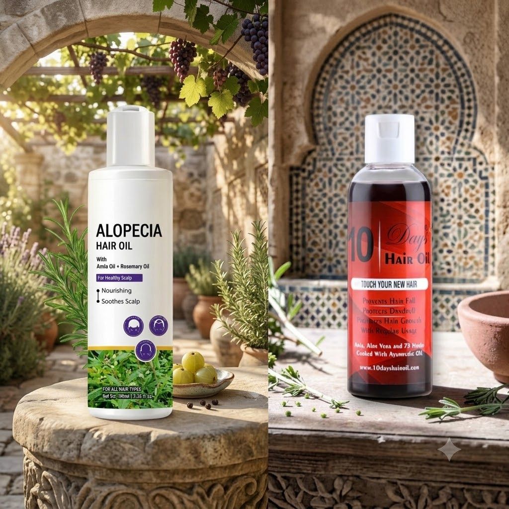 Ayurvedic Hair Regrowth Dual Pack | Alopecia Rosemary Hair Oil & 10 Days Herbal Hair Oil with 76 Herbs for Anti-Hair Fall, Scalp Care & Hair Growth (100ml Each) Pack of 2