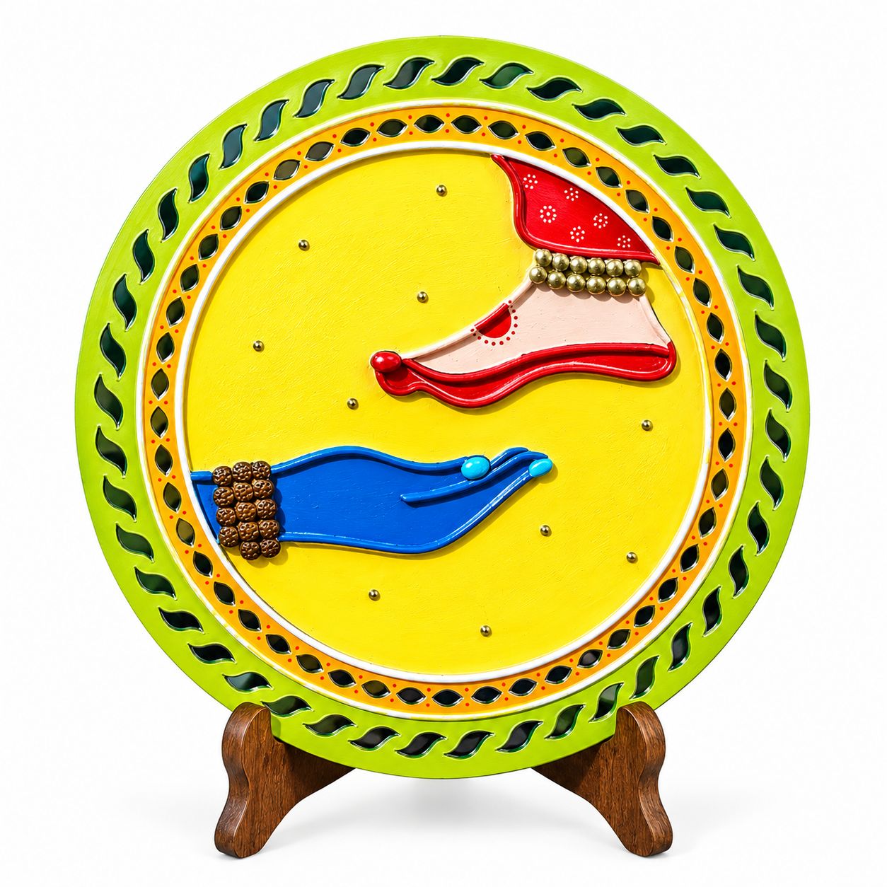Krina Art Gallery Handmade Decorative Wall Plate – Traditional Folk Art with Vibrant Colours, Intricate Embellishments and Artistic Border for Home Décor, Office Decoration and Gifting