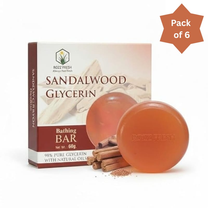 Rozz Fresh Sandalwood Glycerin Bathing Bar (60g) Pack of 6