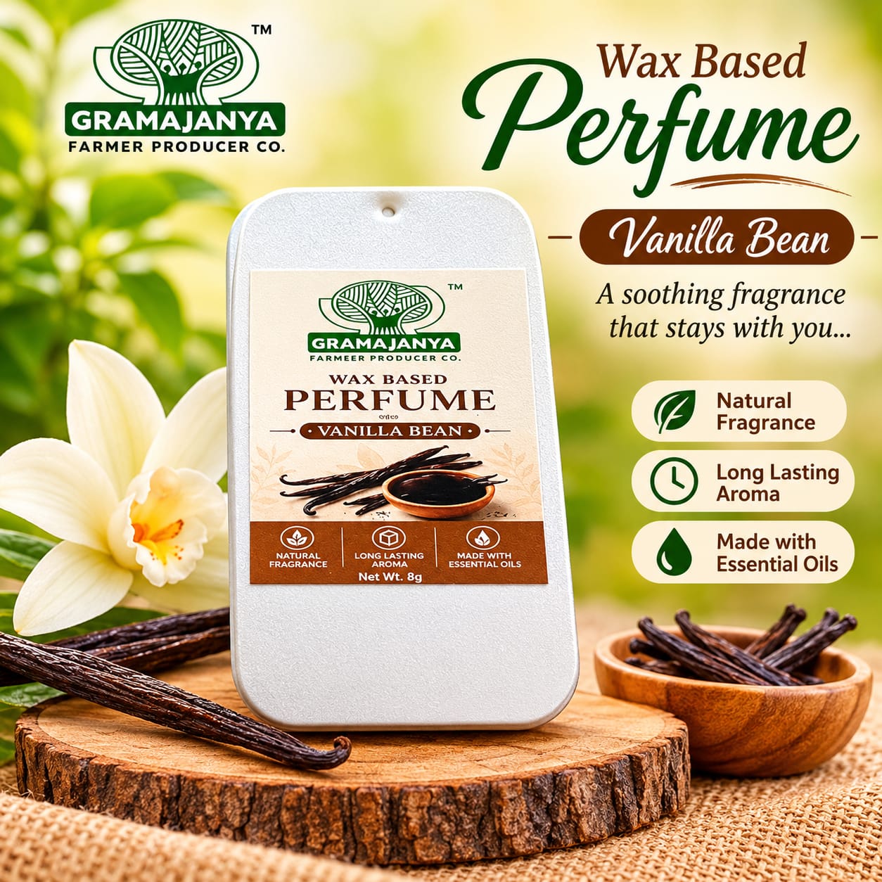 Gramajanya Bees Wax Solid Perfume - Vanilla Bean (8g)