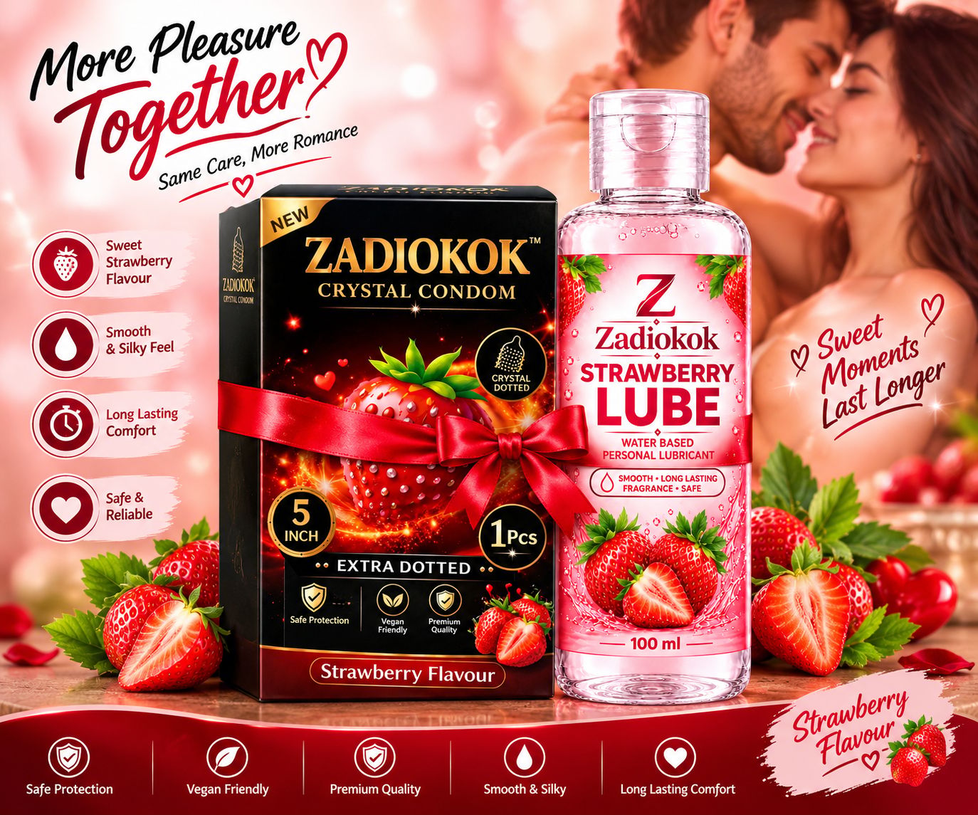 ZADIOKOK 5 Inch Extra Dotted Crystal Condom Reusable Condom with 100 ml Strawberry Lube Combo