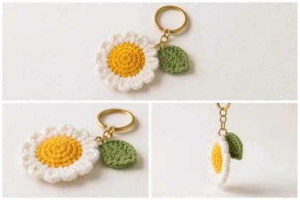 Handmade Crochet Daisy Flower Keychain