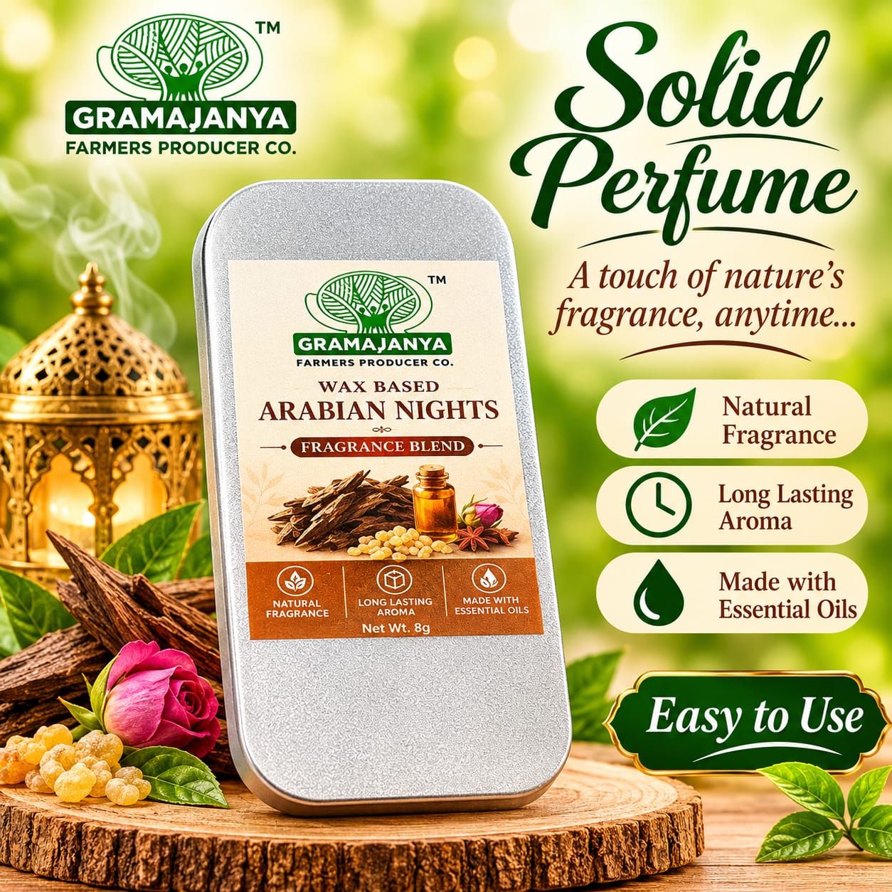 Gramajanya Bees Wax Solid Perfume - Arabian Nights  8 gms