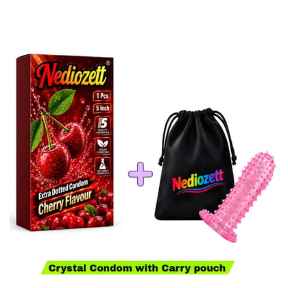 Nediozett Crystal Condom Cherry Flavor For Long Last Action Silicone Reusable Condom Extra Dotted 5 inch with Carry Pouch (Pack of 1)