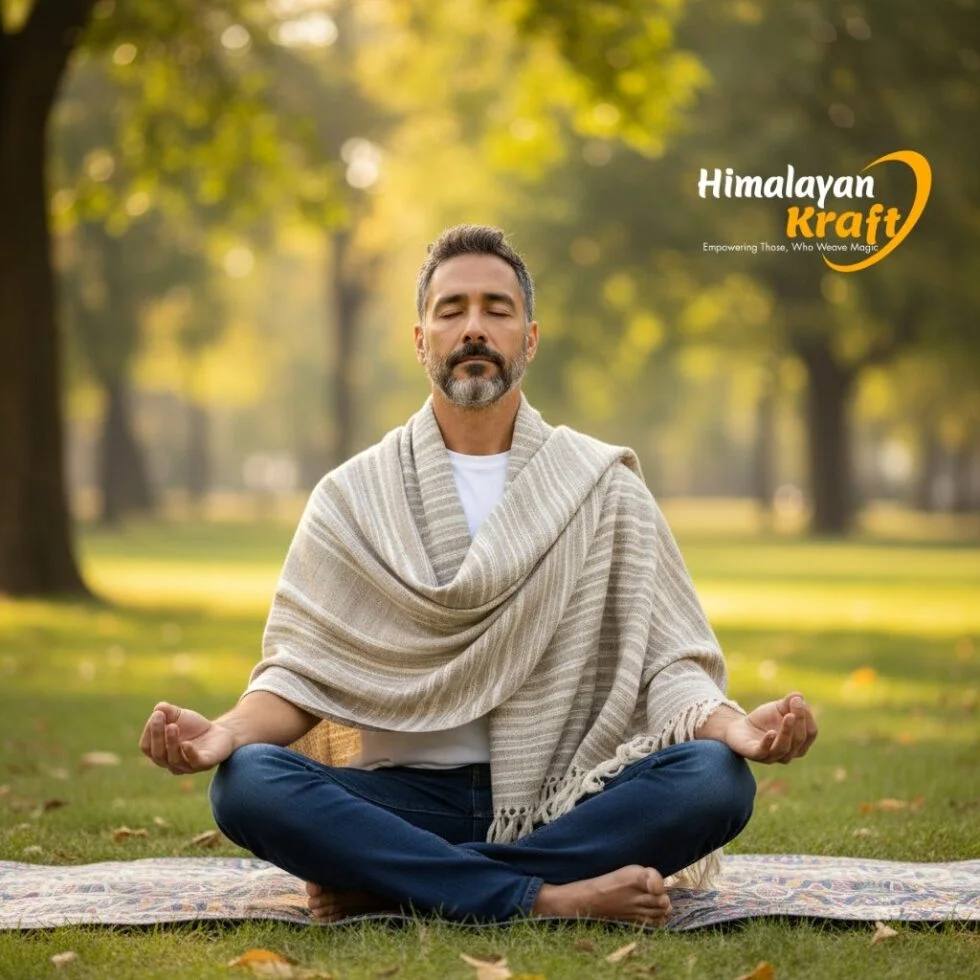 Cream Handspun Pure Wool Men’s Shawl (Lohi) | Kullu Handloom Oversized Dushala