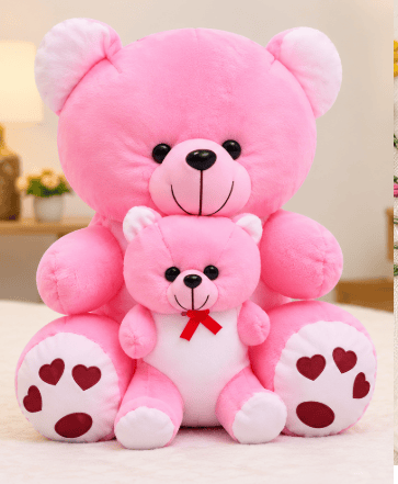 Pink Teddy Bear Plush Toy Set - Large Mother and Small Baby Bear