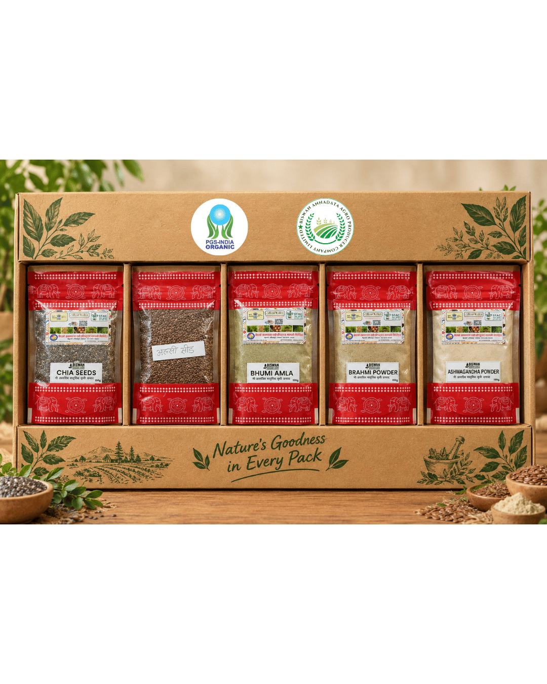 Biswan Organic Herbal and Seeds Wellness Combo Gift Box (500g)