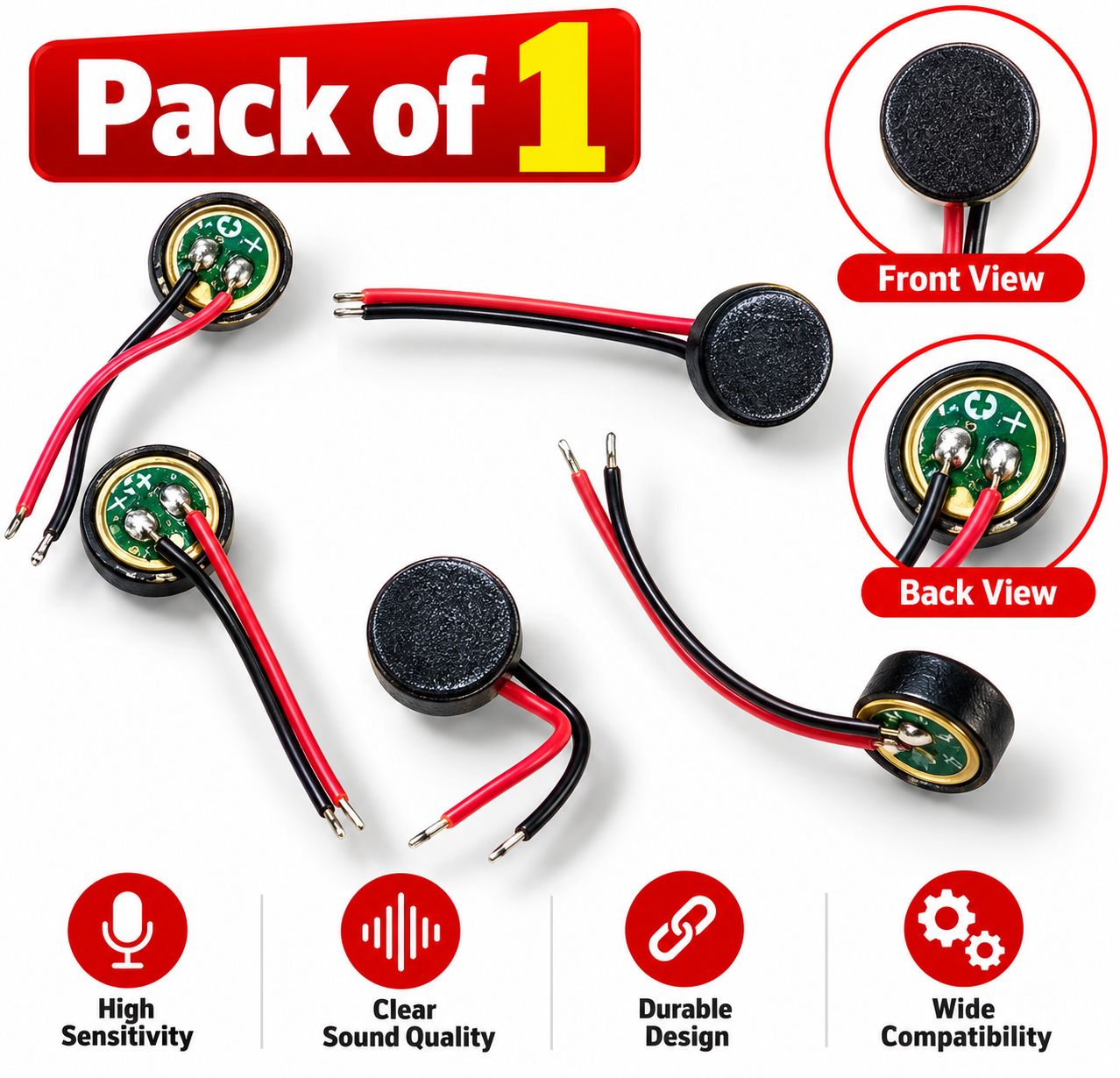 6mm x 2.7mm Electret Condenser Microphone Capsule with Wires (Pack of 1)