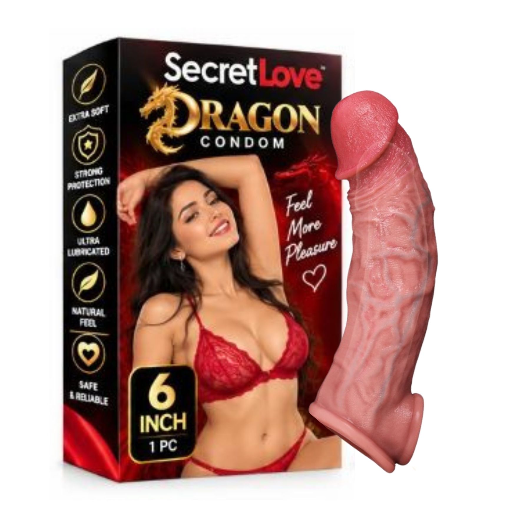 Dragon Silicone Condom 6 Inch | Textured Adult Intimate Product for Adults | Dragon Design Personal Wellness Accessory | 1 Piece Pack