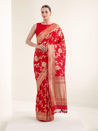 Red Banarasi Silk Saree with Gold Zari Floral Brocade Red Banarasi Silk Saree with Gold Zari Floral Brocade