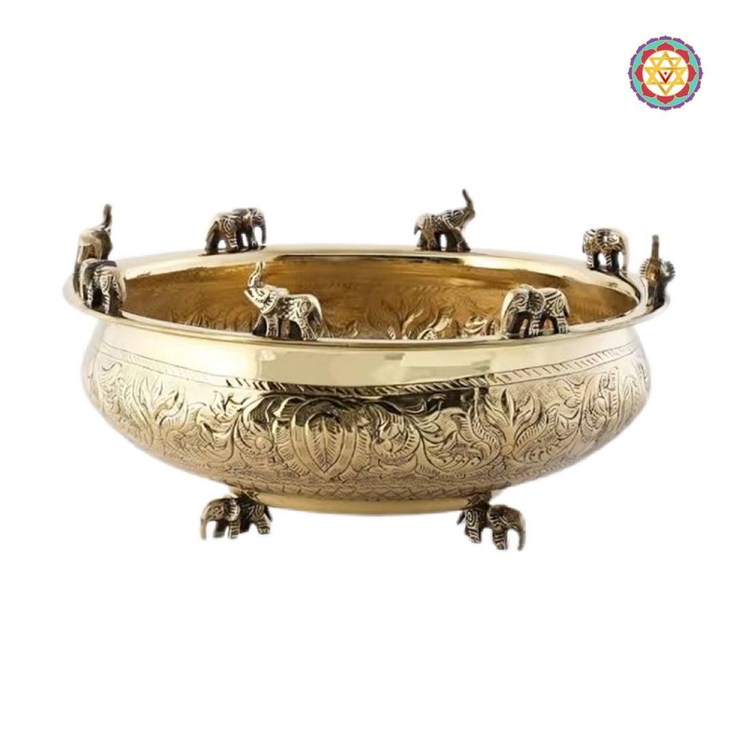 Being Classic 10 Inch Elephant Urli – Golden Brass Decorative Bowl