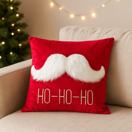 Set of 2 Christmas Cushion Covers – 45 x 45 cm – Cotton Linen (Cotton “Lenin”) – Red with Faux-Fur