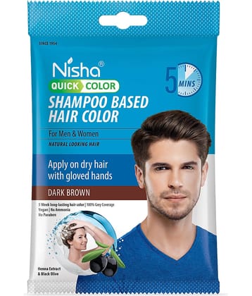 Nisha Quick Hair Color 5 Minutes Shampoo Hair Colour Dark Brown 20ml Pack of 8, 5 Weeks Long Lasting Hair Colour Shampoo