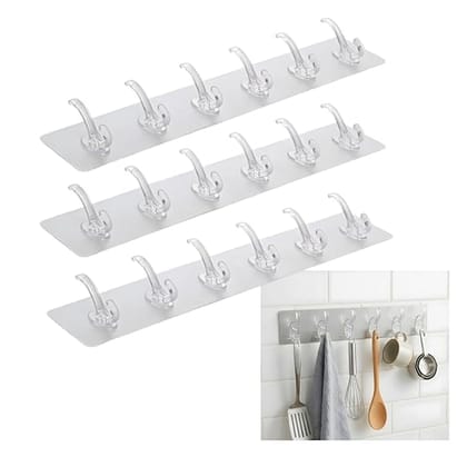 Wall Hanger Hooks for Clothes Hanging | Strong Self Adhesive Wall Hook Strip | Magic Sticker No Drill Hooks for Wall, Kitchen, Bathroom, Door | Cloth Hanging Hooks (Pack of 3)